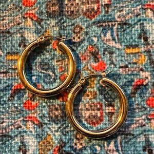 Classic Gold Plated Stainless Steel Hoop Earrings - Women Jewelry NEW